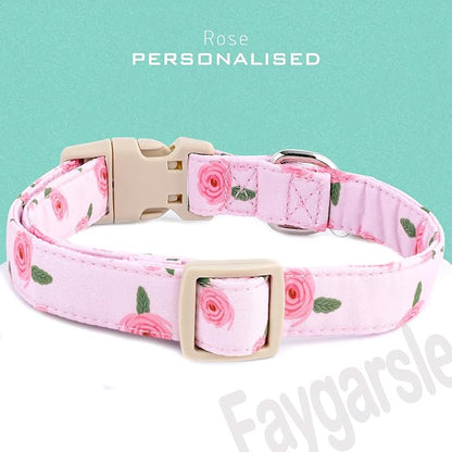 Faygarsle Pink Floral Dog Collar with Roses Pattern, Spring Summer Design for Small Medium Large Dogs M