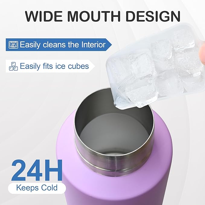 KEWIXY Insulated Dog Travel Water Bottle with Detachable Bowls, 3 in 1 Portable Dog Water Bottle Dispenser, Dog Accessories for Walking, Hiking, Camping, Outdoor (Lavender, 32 Oz)