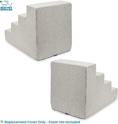 Best Pet Supplies Foam Pet Steps Cover for Small Dogs and Cats, Portable Ramp Stairs for Couch, Sofa, and High Bed Climbing (Cover Only) - Sand, 4-Step (H: 18") (Cover Only)