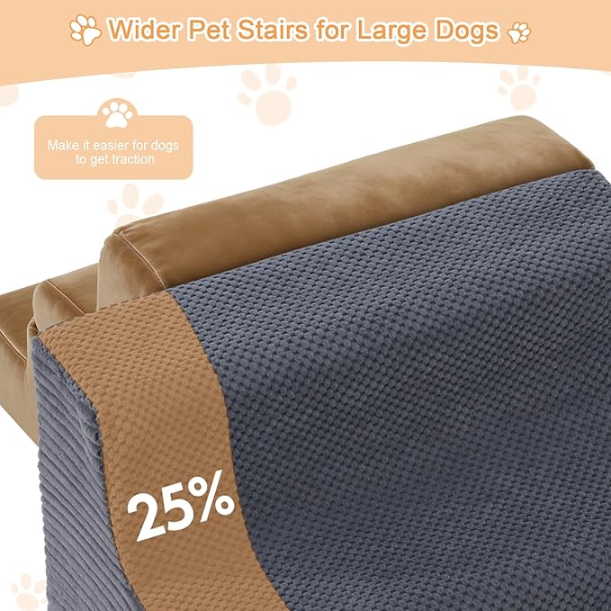 Dog Ramp for Bed, Extra Wide 20" Width Dog Stairs for High Bed, 2 in 1 Pet Steps for Small Dogs, 4-Step Foldable Transformable Large Cats Ramp to Get on Couch, Non-Slip Balanced, Grey