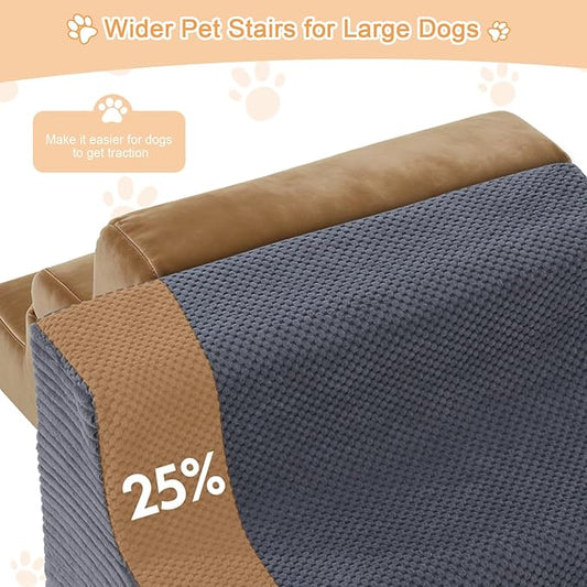 Dog Ramp for Bed, Extra Wide 20" Width Dog Stairs for High Bed, 2 in 1 Pet Steps for Small Dogs, 4-Step Foldable Transformable Large Cats Ramp to Get on Couch, Non-Slip Balanced, Grey