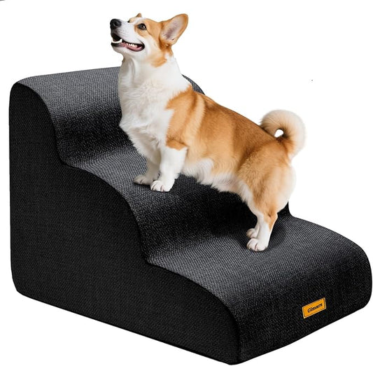 Gimars 30D High-Density Foam & Extra-Wide, Stable 3-Step Dog Stairs, 40cm High Pet Stairs with Washable Cover & Non-Slip Base, Portable Ramp for Small Dogs to Sofa, Bed, Couch, Car