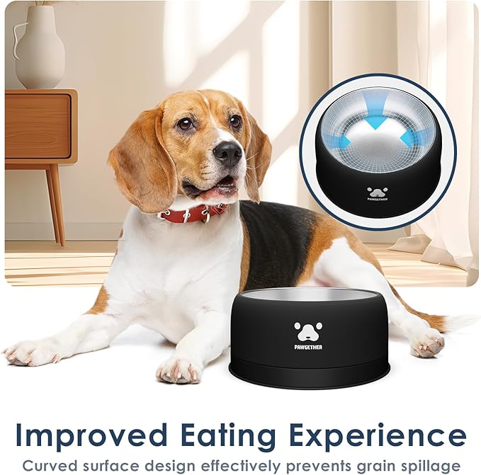 PAWGETHER® Stainless Steel Dog Bowls, Dog Food Water Bowl with Non-Slip Base Two-Piece Design Easy Clean Dishwasher Safe Black 34oz + 12oz