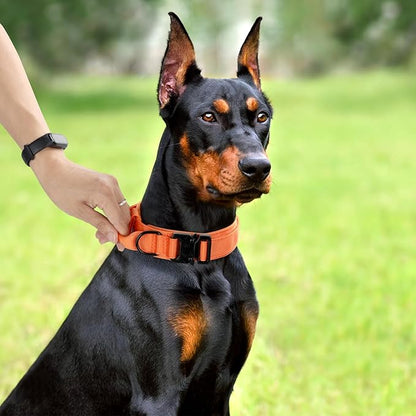 Tactical Dog Collar, Adjustable Military Training Nylon Dog Collar with Control Handle and Heavy Quick-Release Metal Buckle for Small Medium Large Dogs, Orange XXL