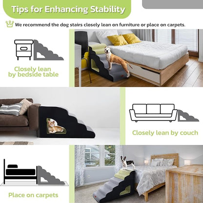 LOOBANI Dog Stairs for High Bed, 30 Inch Height 6 Steps Soft Foam Spliced Dog Steps for Bed, Non-Slip Sturdy Pet Stairs, Ramp for Small, Older Pets - Grey 6 Tiers