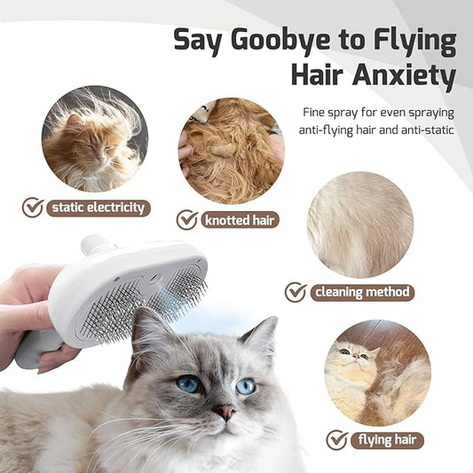 Cat Steam Brush for Shedding, 3 In 1 Steam Cat Brush Self Cleaning, Dog Brush for Long and Short Hair Dogs and Cats, Pet Grooming Comb Remove Tangled Loose Hair, Type-C Fast Charging (White)