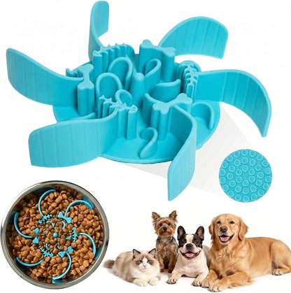 Slow Feeder Insert for 4.5"-7" Dog Bowl, Cuttable Silicone Maze with Suction Cups, Anti-Gulping Slow Eating Mat, Dishwasher Safe (Sky Blue)