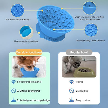 Dog Lick Bowl – Silicone Lick Mat for Dogs,Freezer-Safe, Slow Feeder, Non-Slip Base, Includes Brush & Scraper, Large Opening for Anxiety Relief & Oral Health, Ideal for Frozen Treats (Blue)-Large