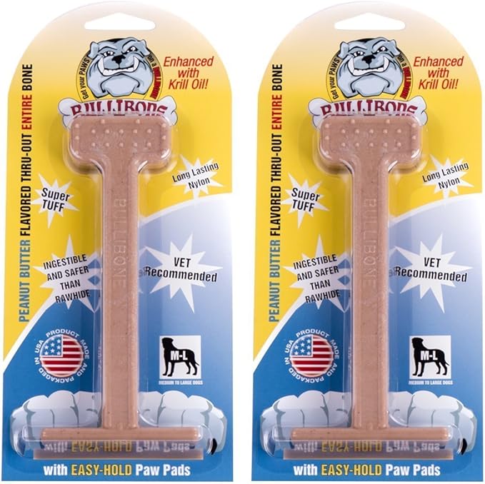 Bullibone Nylon Dog Chew Toy for Aggressive Chewers - Dental Hygiene Bone with Peanut Butter Flavor, Durable Tough Chew Toys for Large Dogs, Indestructible Dog Bone - 2 Pack