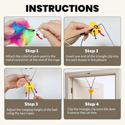 Interactive Cat Toys for Indoor Cats, Self-Play Hanging Door Toy for Kitten, Adjustable Height Exercise Bell Ball to Keep Kittens Active