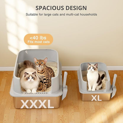 Stainless Steel Cat Litter Box with Lid, 180° Flip-Top XXXL Extra Large Enclosed Litter Box, 26" L x 18" W x 17" H Metal Litter Box with Hight Sides for Big Cats & Multiple Cats-Light Gray
