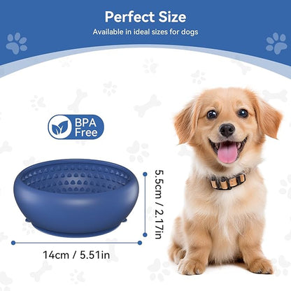 Slow Feeder Dog Bowl, BPA-Free Silicone Lick Mat for Small and Medium Dogs, Non-Slip & Dishwasher Safe (Dark Blue - S)