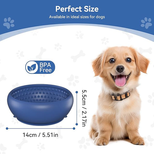 Slow Feeder Dog Bowl, BPA-Free Silicone Lick Mat for Small and Medium Dogs, Non-Slip & Dishwasher Safe (Dark Blue - S)