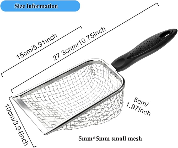 itPlus Cat Litter Scoop, Stainless Steel Cats Sturdy Mesh Scooper Kitty Litter Scoop Long Handle Scooper Shovel Sifter for All Litter Types Metal Cat Scooper for Litter Box