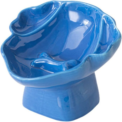 Ceramic Raised Pet Slow Feeder Bowl, Elevated Cat and Dog Slow Feeder, Decorative Standing Doggy Design, Anti-Slip Base, Anti-Vomiting (Blue)