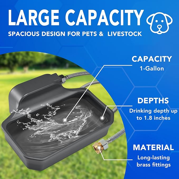 PETTEN Auto Fill Dog Water Bowl Dispenser Outdoor,Large Capacity(118oz/1Gal) Auto Dog Water Dispenser with 3/4" GHT Male Faucet Connector, Water Bowl Dispenser for Dog, Cat, Livestock(Gray)