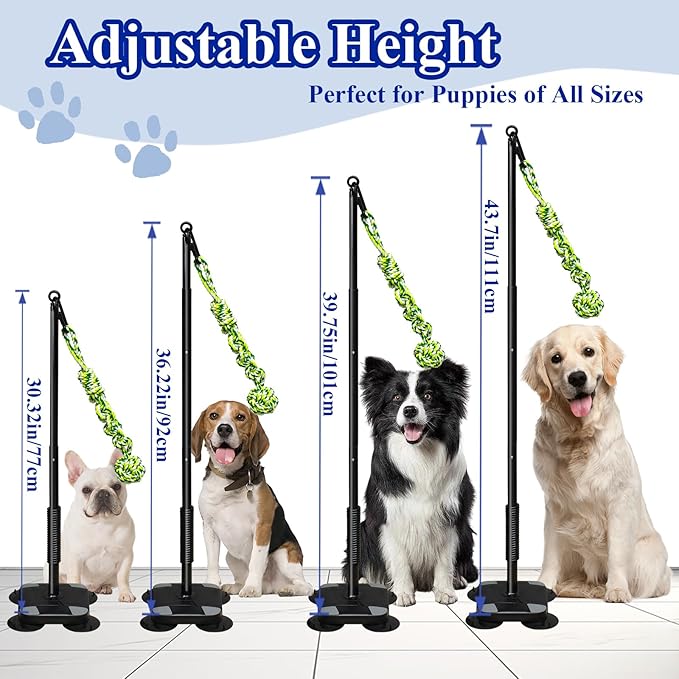 Indoor Suction Cup Dog Toy with 3 Ropes - Adjustable Height Tug Toy for Small to Large Dogs, Interactive Boredom Relief for Solo Play on Tile Floors