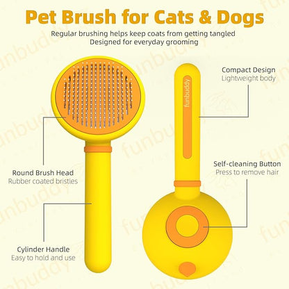 Cat Brush for Shedding, Self-Cleaning Slicker Brush for Indoor Cats, Gently Remove Loose Fur, Pet Grooming Massage Deshedding Tool, Suits Long & Short Haried Cats and Dogs