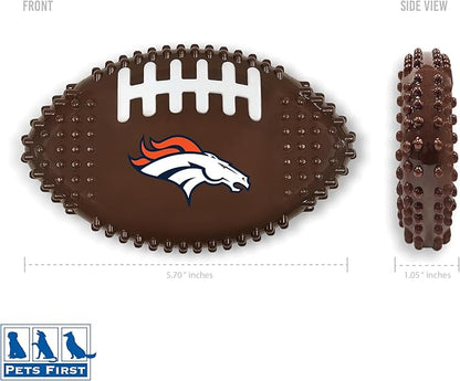 NFL Denver Broncos Mega- Chew Hard Nylon Bacon-Flavored Dog Bone Football Chew Toy Interactive Tasty Fun Dog Chewy Toys Indestructible Strong Durable Tough Pet Biting Playtoy for Aggressive Chewers