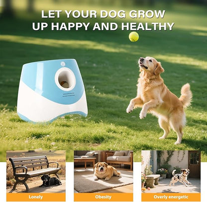 FAHKNS Automatic Dog Ball Launcher for Small Dogs,10-30FT Adjustable Throwing Distance,Rechargeable Indoor&Outdoor Interactive Dog Toy Ball Thrower with 15 Mini Tennis Balls,Blue
