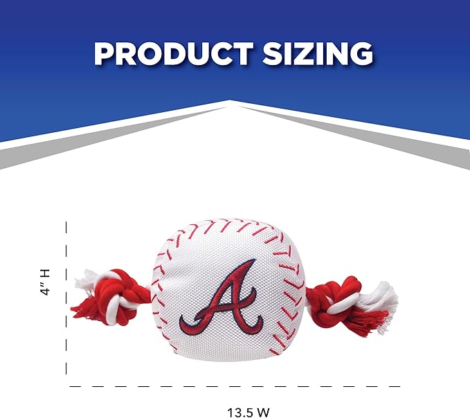 MLB ATLANTA BRAVES Baseball Rope Toy for DOGS & CATS. Tough nylon, Sporty Baseball Design, Heavy-duty ropes with Inner SQUEAKER