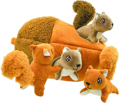 Hide and Seek Dog Toys Squeaky Lying Squirrels Plush Toy with Crinkle Nut, Interactive Dog Toy to Keep Them Busy Pet Teeth Clean Chew Toys for Small & Medium Dogs