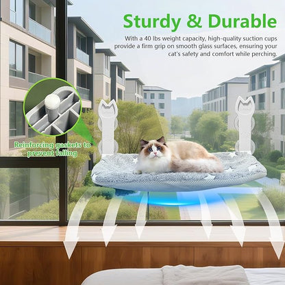 2 Pack Cat Window Perch, Glow in The Dark Foldable Cat Window Hammock with Sunken Design, Removable Soft Cover, Breathable Cordless Window Bed for Cats Inside Holds up to 40lbs (Star Grey)