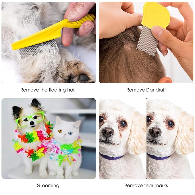 Cat Comb Dog Comb Fine Tooth Pet Grooming Set For Grooming And Removing Dandruff Flakes Remove Float Hair Tear Marks (yellow)