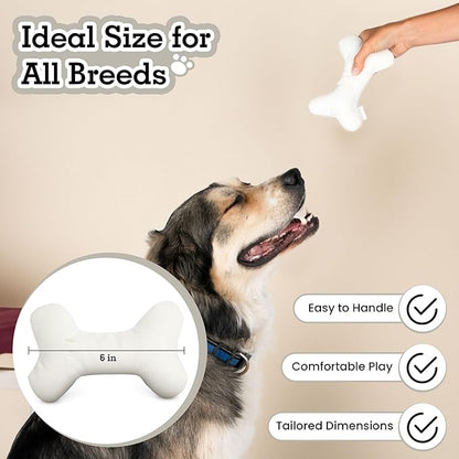 Durable Tough Cotton Canvas Squeaky Dog Toy, Eco-Friendly Interactive Chew Toy for Small, Medium & Large Dogs, T-Bone (White)