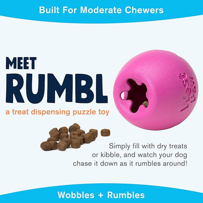 WEST PAW Zogoflex Rumbl Treat-Dispensing Dog Toy – Interactive Slow-Feeder Chew Toy for Dogs – Dog Enrichment Toy – for Moderate Chewers, Fetch, Catch – Holds Kibble, Treats (Hot Pink, Large)