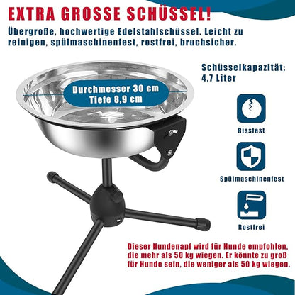 Elevated Dog Bowl with Adjustable Metal Stand,Extra Large Size for Dogs Heavier Than 100 lbs,1.24 Gal 4.7 Liter, Stainless Steel Dog Food Bowl Height Adjustable Non-Slip Raised Dog Bowl Set