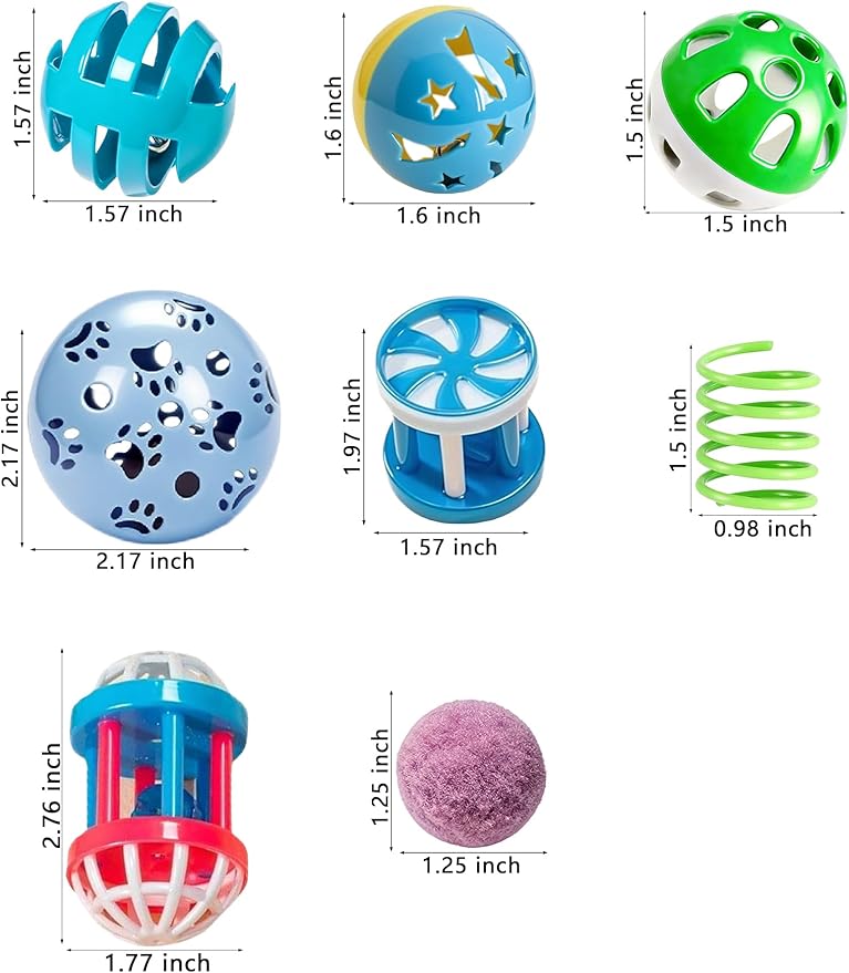 20 Pack Cat Toys Balls Indoor Kitten Toys, with PP Bell Balls, Plush Balls and Spring Toys for Kittens and Cats Play (1.5'' - 2.2'')
