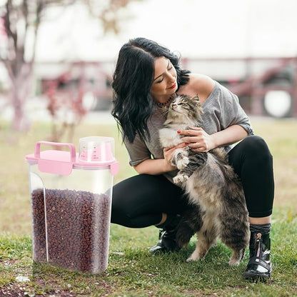 5-7Lbs Dog Cat Food Storage Container with Upgraded Large Nozzle BPA-free, 4 Snap Seals Plastic Pet Food Storage Containers with Handles (Light Pink, 5L-2pack)