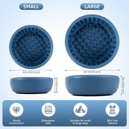 Dog Lick Bowl, ZOURYNUA Non-Slip Slow Feeder Dog Bowls, Enrichment Licking Mat for Distraction, Anxiety Relief Treat Dispenser Freezer, BPA Free Silicone & Dishwasher Safe (Dark Blue, Large)