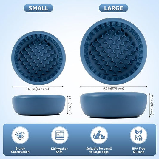 Dog Lick Bowl, ZOURYNUA Non-Slip Slow Feeder Dog Bowls, Enrichment Licking Mat for Distraction, Anxiety Relief Treat Dispenser Freezer, BPA Free Silicone & Dishwasher Safe (Dark Blue, Large)
