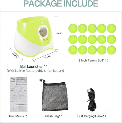 Automatic Dog Ball Launcher, Dog Ball Thrower Machine with 10-30Ft 3 Launching Distance, Interactive Toys for Small Dogs Indoor & Outdoor with 15 Mini Tennis Balls-2 Inch Light Green