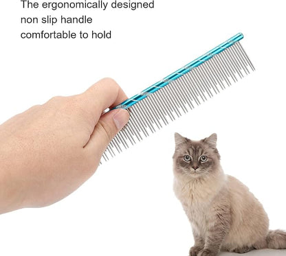 Zerodis Pet Hair Removal Comb, Reusable Stainless Steel, Blue, Cat Grooming, Thick Hair, 16 x 3.3cm/6.3 x 1.3in