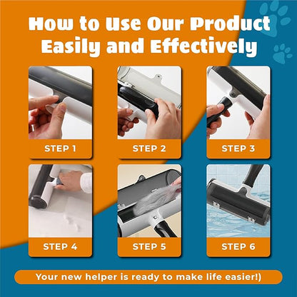 Pet Hair Remover and Reusable Lint Roller - Cat and Dog Hair Remover for Couch, Furniture, Carpet, Clothing and Bedding - Portable, Multi-Surface Fur Removal Tool (Gray)