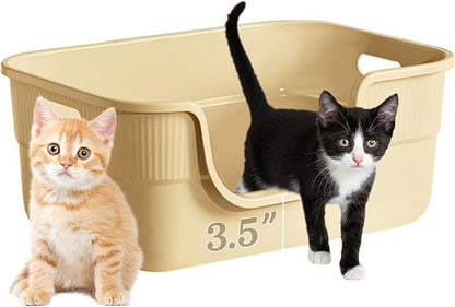 Low Entry Kitty Litter Box for Small Cats, Kittens Litter Boxes with High Sides, Open Top, Anti-Splash Plastic Litter Pan for Medium Pets, Easy to Clean, 16.5" L*11.8" W*7" H (Apricot)