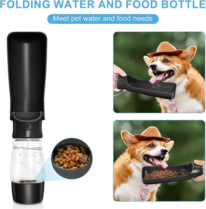 Dog Water Bottle with Food Container, Collapsible Portable Dog Water Dispenser Leak Proof Puppy Drinking Cup, Dog Travel Water Bowls Accessories for Pet Outdoor Walking Hiking (Black)