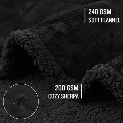 Luciphia Waterproof Pet Blanket, Liquid Pee Proof Dog Blanket for Sofa Bed Couch, Reversible Sherpa Fleece Furniture Protector Cover for Small Medium Large Dogs Cats, Black Thicken Large（65" x 57"）