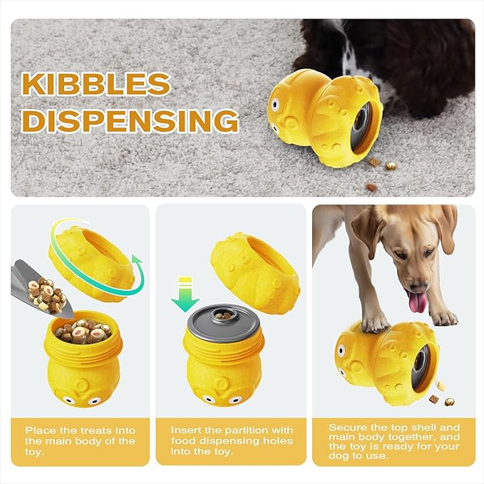 OYR Frozen Dog Treat Dispensing Chew Toy for Aggressive Chewers to Keep Them Busy, Ice Cream Holder Freeze Bone with Mold Cups, Fillable Cognitive Licking Toy (Yellow)