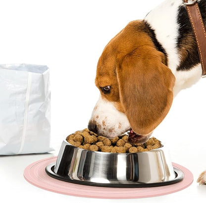 2 Pieces Silicone Pet Food Mat Pet Feeding Mat for Dog and Cat Food Bowl Placemat Preventing Food and Water Overflow Suitable for Medium and Small Pet, 9.5 x 9.5 Inch and 7.1 x 7.1 Inch (Pink)