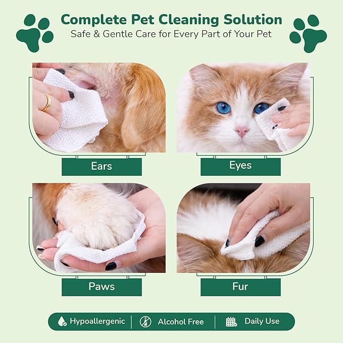 NAVZA® Dog Wipes for Dogs and Cats - Extra Large & Thick Pet Wipes, Moisture-Rich Hydrating Wipes, Hypoallergenic & Rinse-Free Wipes for Body, Face, Paws, Butt, Ears & Eyes - (7.87 x 7.87 in)