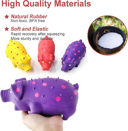 Squeaky Pig Dog Toys, Interactive Durable Latex Rubber that Oink Pig Chew Toy for Small Medium Large Dogs 3 Pack