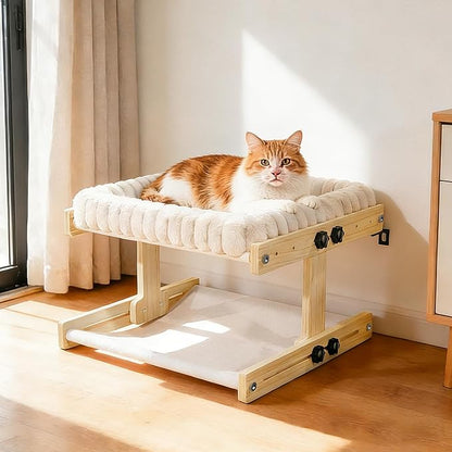 Cat Perch for Window XiaZ Cats Hammock Indoor Cat Bed for Window Adjustable Wooden Frame W/Soft Warm Plush-Lined Cushion Perfect for Bird Watching Sunbathing Space-Saving Easy Install Double Layer