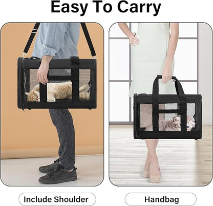 Simple Deluxe Airline-Approved Cat Carrier, 17" x 12" x 12", Soft-Sided Pet Carrier for Cats up to 17 lbs, Durable & Collapsible Travel Carrier, Black