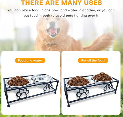 Elevated Dog & Cat Bowls with Stand – Raised Pet Feeder for Small Dogs & Cats, Stainless Steel Dog Food Bowls Elevated, Cat Food Bowl Stand, Elevated Cat Feeding Station (Black)
