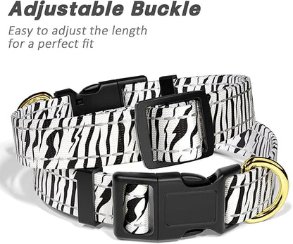 Reflective Dog Collar for Extra Small Dogs Cats, Cute Boho Adjustable Heavy-Duty Nylon Puppy Collar for Boy and Girl Female, Soft Pet Accessories with Quick Release Buckle, Stylish Zebra Print