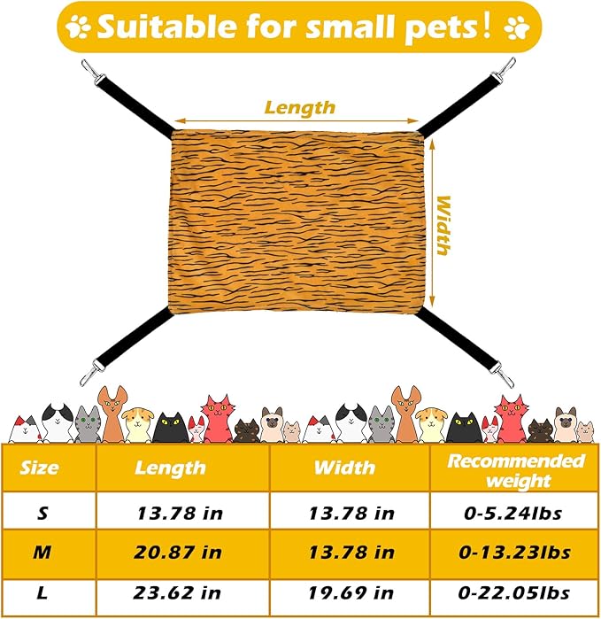 2 Pack Cat Hammock for Cage, Catio Accessories Reversible Soft Cats Bed with Adjustable Straps and Hooks Double-sided Linen and Fleece Hanging Hammock for Cats, Kitten(Zebra and Cat Paw Print,M)